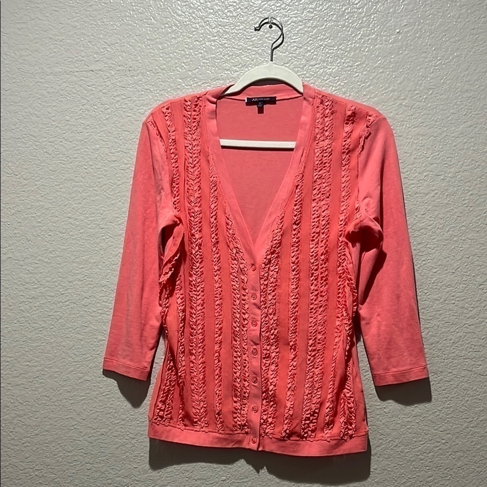 Vintage Anne Klein Women's Button Down Pink Cardigan V Neck Size Small